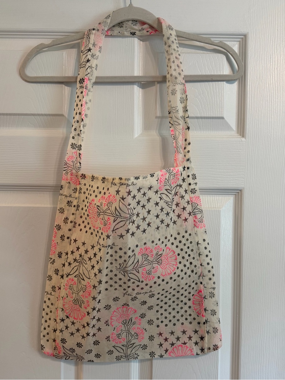 Free People Cream Shoulder Bag with Pink Floral Print